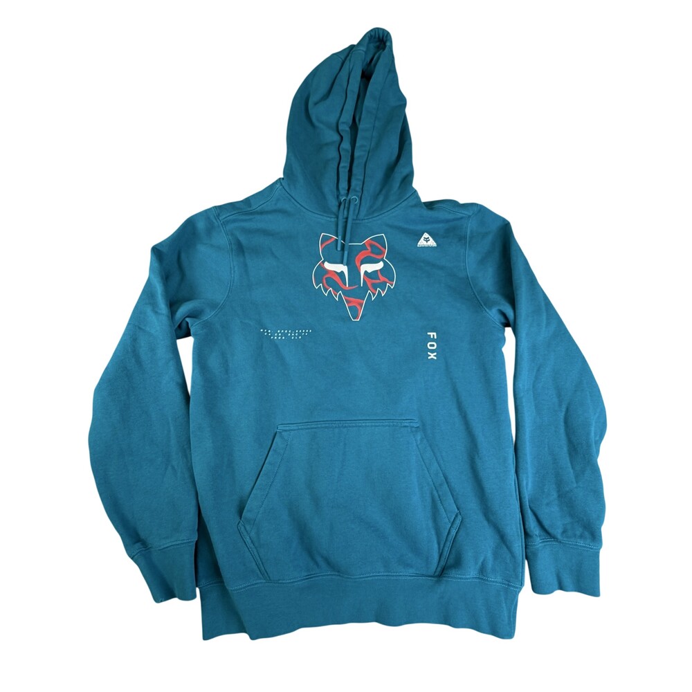 Fox Hoodie Sweatshirt Mens Small Blue Fleece Pullover Kangaroo Pocket Logo